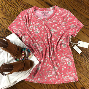 Lucky Brand Red and Floral Burnout Tee Size Small